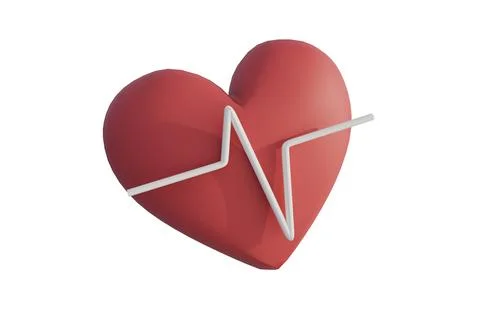 3D rendering of heart with pulse line on white background Stock Illustration