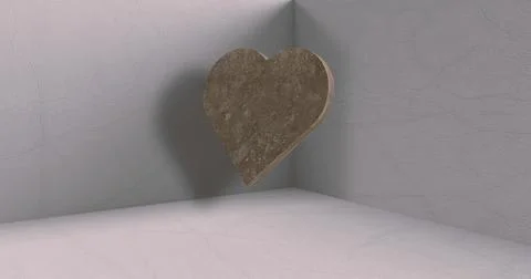 3D rendering of a heart shape in an empty room with a  a rough texture Stock Illustration