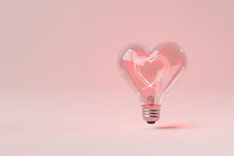 3D rendering of heart shaped bulb with neon pink light Stock Photos
