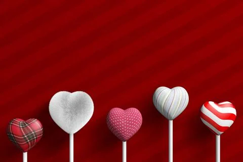 3D rendering of a heart shaped candy on a stick. Valentine's Day Illustrazione stock