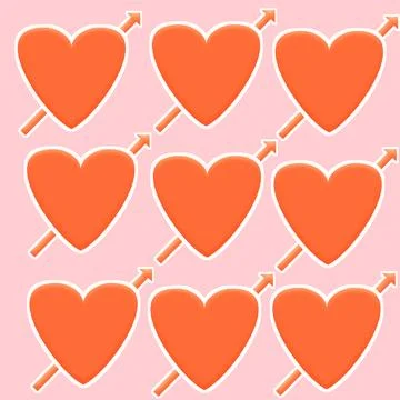 3D rendering heart shapes seamless pattern on pink background Illustrazione stock