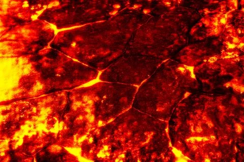 3D rendering heat red cracked ground texture after eruption volcano Stock Illustration
