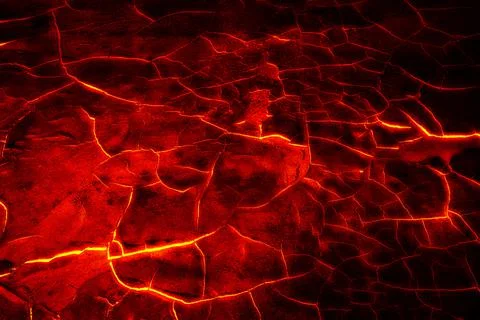 3D rendering heat red cracked ground texture after eruption volcano Stock Illustration