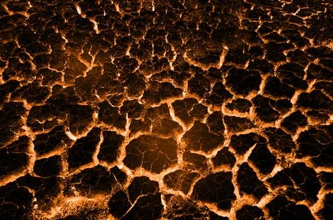 3D rendering heat red cracked ground texture after eruption volcano Stock Illustration