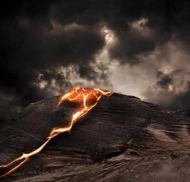 3D rendering heat red cracked ground texture after eruption volcano Stock Illustration
