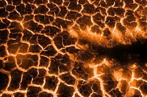 3D rendering heat red cracked ground texture after eruption volcano Stock Illustration