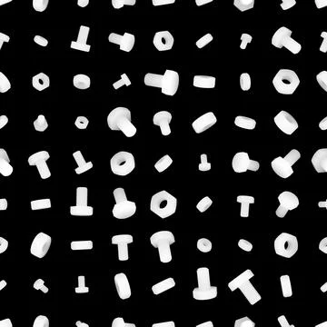 3d rendering. Height map. Seamless pattern of bolts and nuts of different siz Stockillustratie