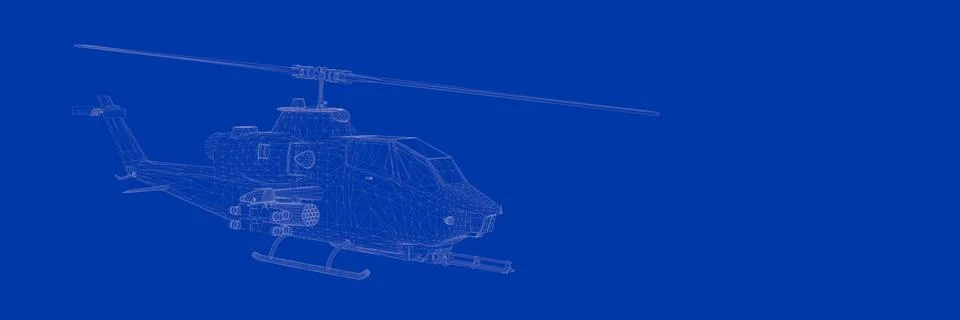 3d rendering of a helicopter on a blue background blueprint Stock Illustration