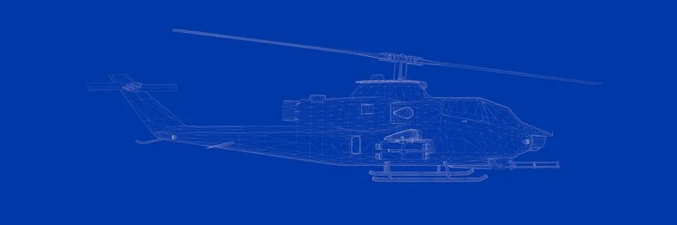 3d rendering of a helicopter on a blue background blueprint Stock Illustration