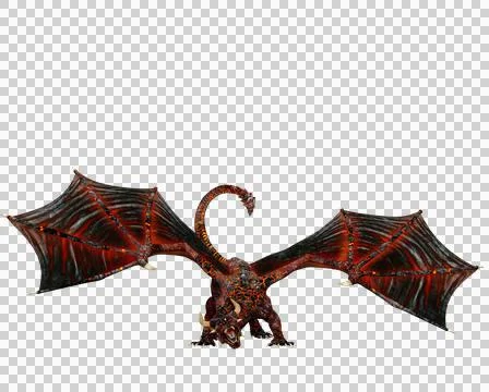 3D rendering of a Hellborn fantasy dragon standing with wings spread and mout Stock Illustration