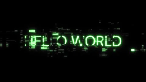 3D rendering hello world text with screen effects of technological glitches Stock Photos