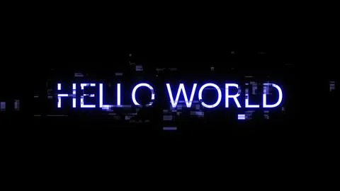 3D rendering hello world text with screen effects of technological glitches Stock Photos