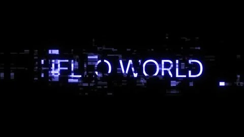 3D rendering hello world text with screen effects of technological glitches Stock Photos