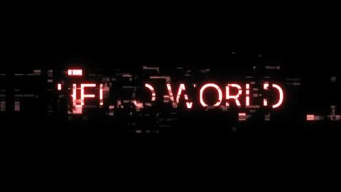 3D rendering hello world text with screen effects of technological glitches Stock Photos