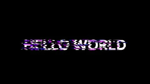 3D rendering hello world text with screen effects of technological glitches Stock Photos