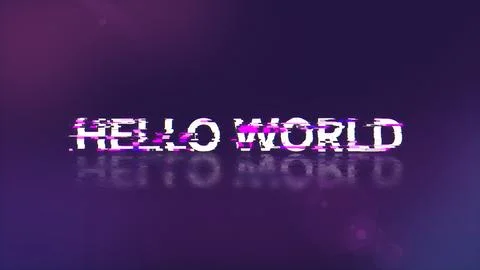 3D rendering hello world text with screen effects of technological glitches Stock Photos