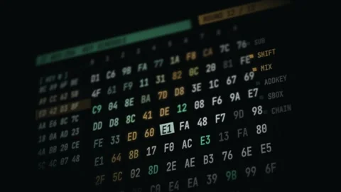 3D rendering of hexadecimal code and low-level programming concepts in a zoomed Stock Footage 340191280