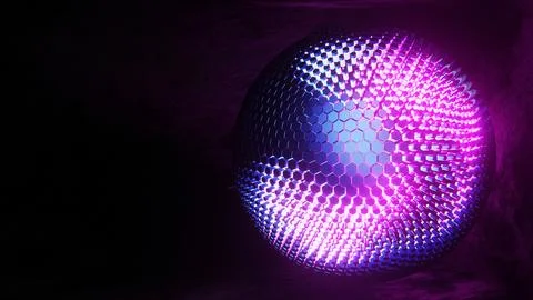 3D rendering hexagon grid sphere with glow edge color in darkroom Ilustración de archivo
