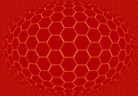 3D rendering of a hexagonal grid in the red background Stock Illustration