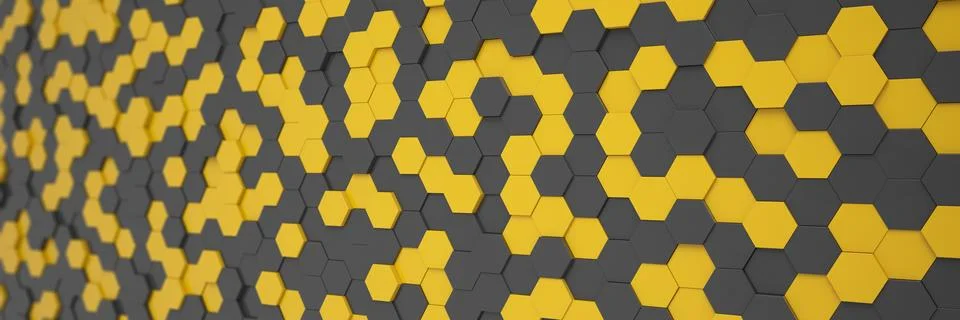 3d rendering of hexagons in black and yellow. Stock Illustration