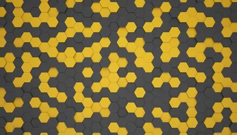 3d rendering of hexagons in black and yellow. Stock Illustration