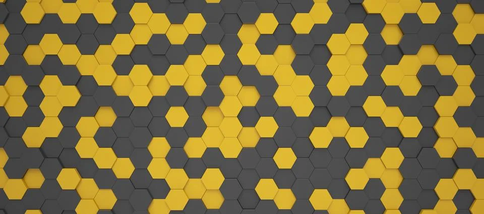3d rendering of hexagons in black and yellow. Stock Illustration