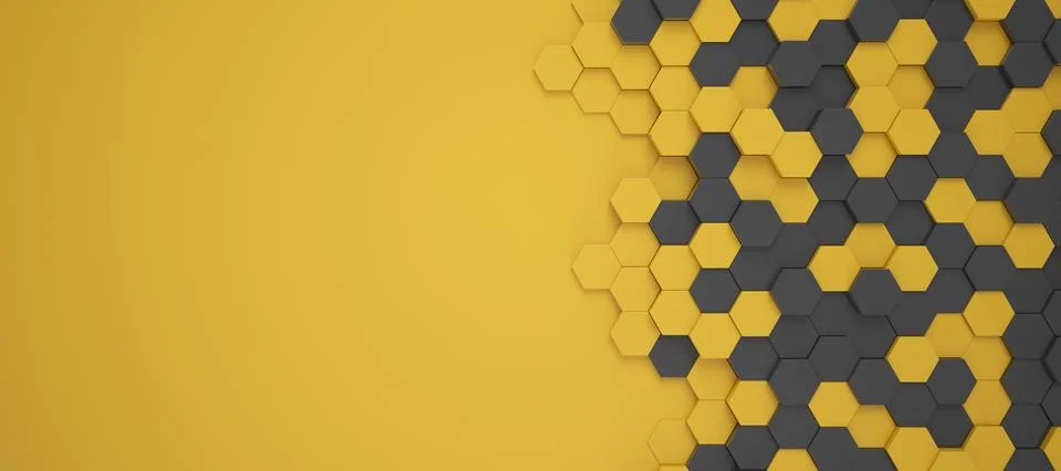 3d rendering of hexagons in black and yellow. Stock Illustration