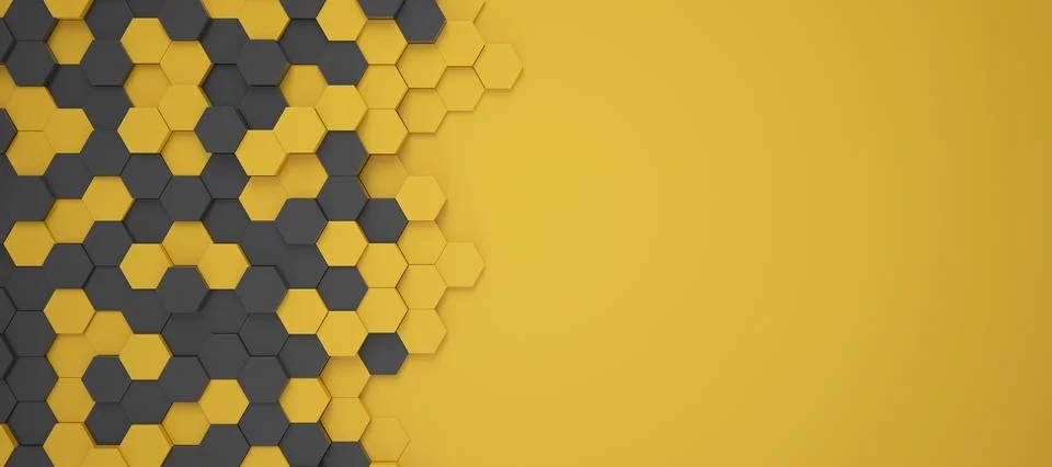 3d rendering of hexagons in black and yellow. Stock Illustration