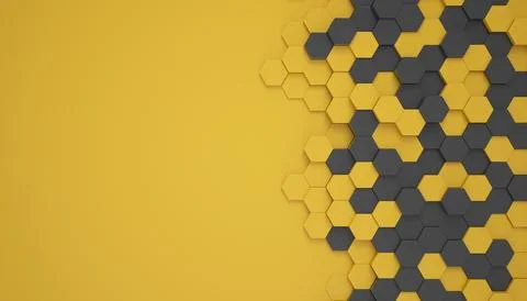 3d rendering of hexagons in black and yellow. Stock Illustration