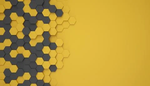 3d rendering of hexagons in black and yellow. Stock Illustration