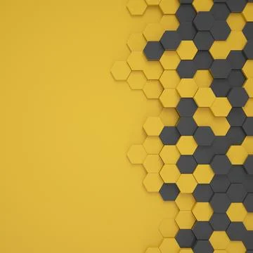 3d rendering of hexagons in black and yellow. Stock Illustration