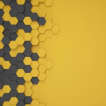 3d rendering of hexagons in black and yellow. Stock Illustration