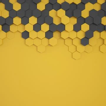 3d rendering of hexagons in black and yellow. Stock Illustration