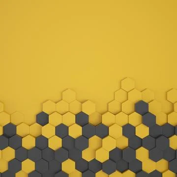 3d rendering of hexagons in black and yellow. Stock Illustration