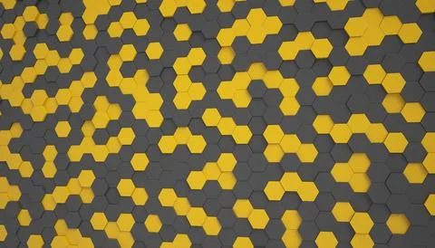 3d rendering of hexagons in black and yellow. Stock Illustration