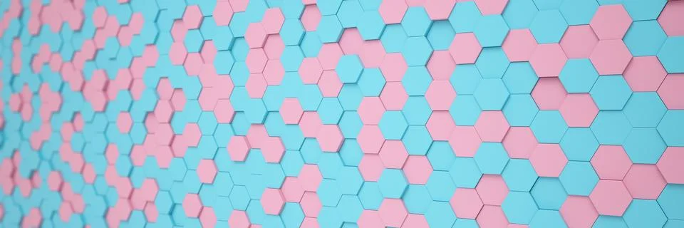 3d rendering of hexagons in blue and pink color. Stock Illustration