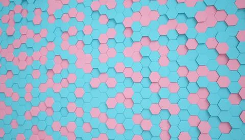 3d rendering of hexagons in blue and pink color. Stock Illustration