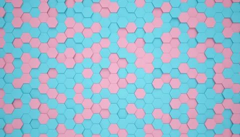 3d rendering of hexagons in blue and pink color. Stock Illustration