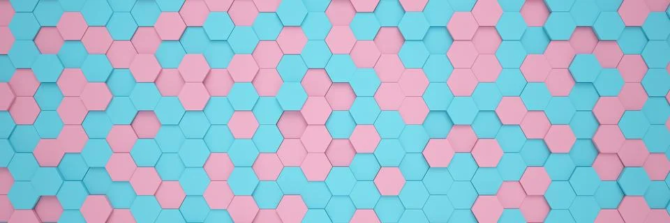 3d rendering of hexagons in blue and pink color. Stock Illustration