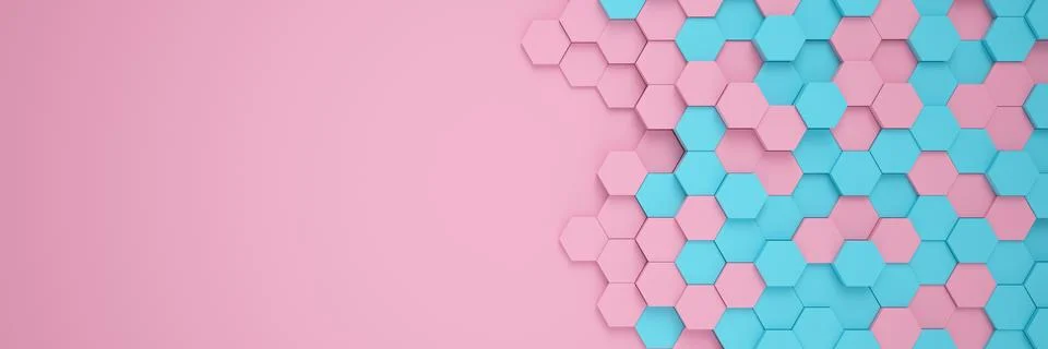 3d rendering of hexagons in blue and pink color. Stock Illustration