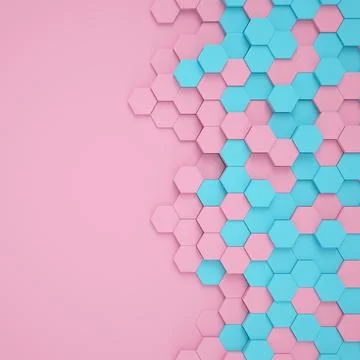 3d rendering of hexagons in blue and pink color. Stock Illustration