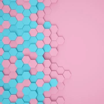 3d rendering of hexagons in blue and pink color. Stock Illustration
