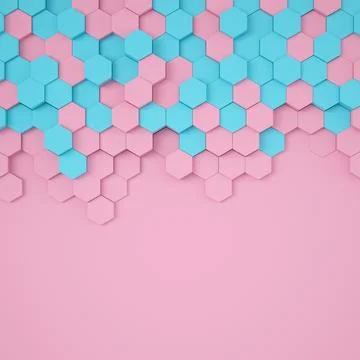 3d rendering of hexagons in blue and pink color. Stock Illustration