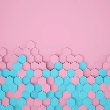 3d rendering of hexagons in blue and pink color. Stock Illustration