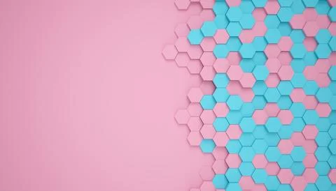 3d rendering of hexagons in blue and pink color. Stock Illustration