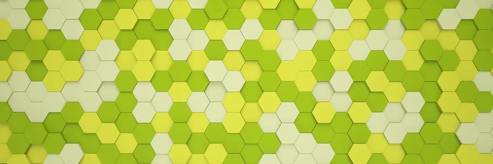 3d rendering of hexagons in green. Stock Illustration