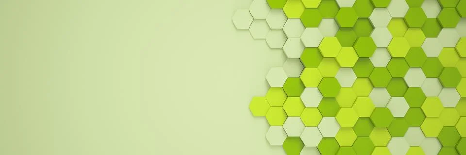 3d rendering of hexagons in green. Stock Illustration