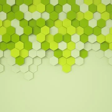 3d rendering of hexagons in green. Stock Illustration