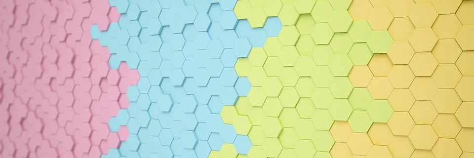 3d rendering of hexagons in rainbow color. Stock Illustration