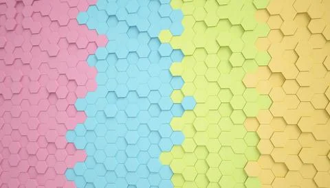 3d rendering of hexagons in rainbow color. Stock Illustration